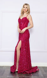 Long Sequin Prom Dress with Lace-Up Back 9172