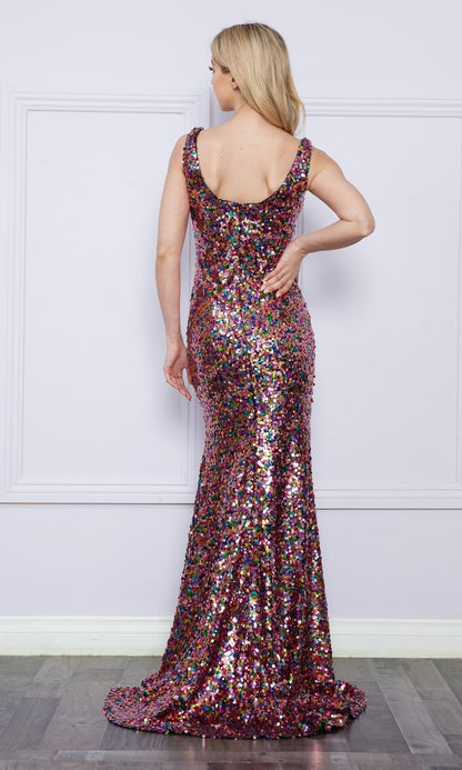 Scoop-Neck Long Sequin Prom Dress 9174