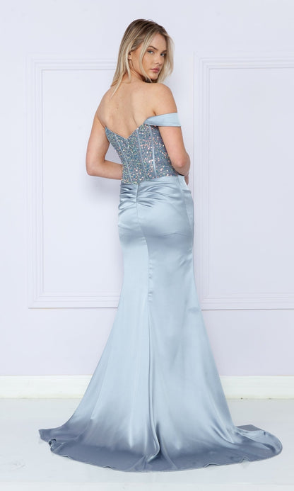 One-Shoulder Sequin-Bodice Long Prom Dress 9178