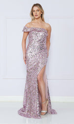 One-Shoulder Long Sequin Prom Dress 9180