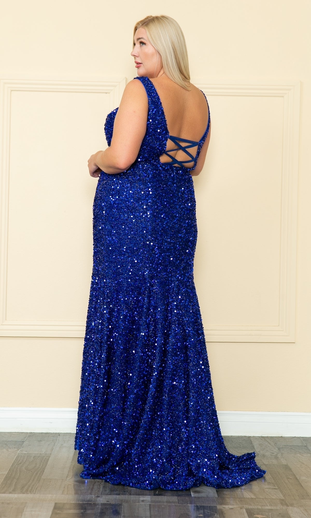 Velvet-Sequin Plus-Size Long Prom Dress W1122