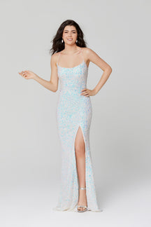 Primavera - 3290 - Vestido de fiesta de noche con lentejuelas y abertura alta