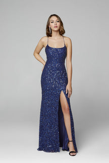 Primavera - 3290 - Vestido de fiesta de noche con lentejuelas y abertura alta