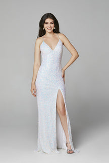Primavera - 3291 - Vestido Largo de Lentejuelas Brillantes con Espalda Cruzada