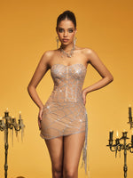 Pakpao Rhinestone Cobweb Mesh Dress