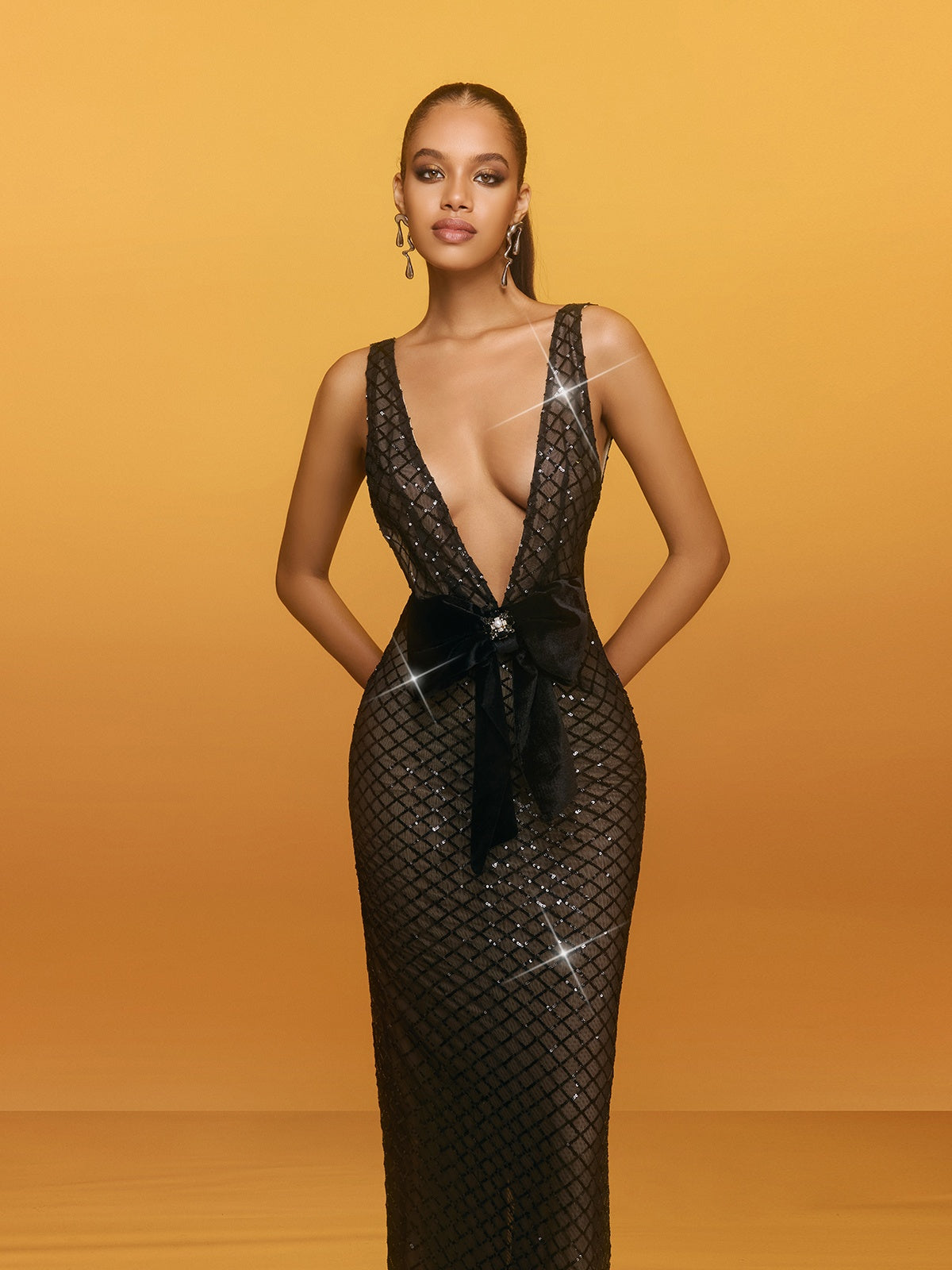 Raziya V Neck Bow Sequin Maxi Dress