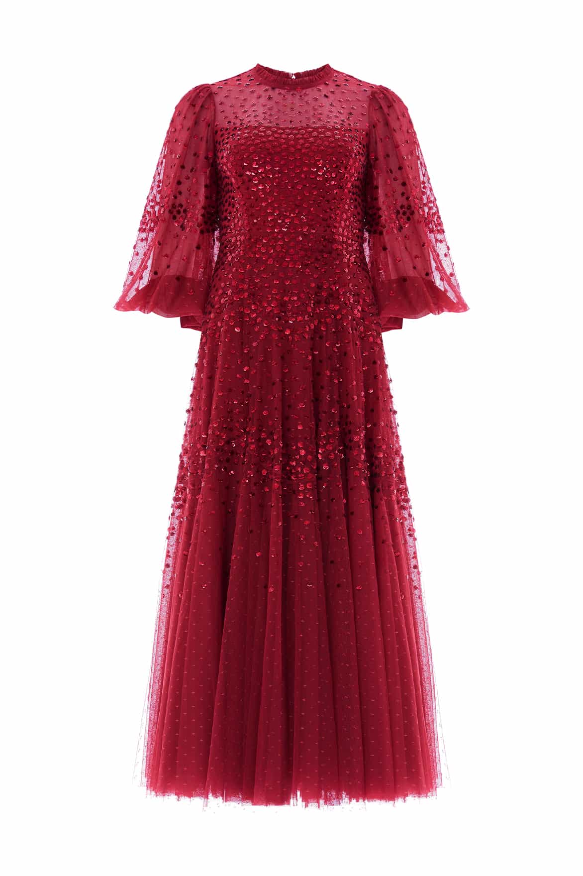 Scallop Sequin Round Neck Ankle Gown