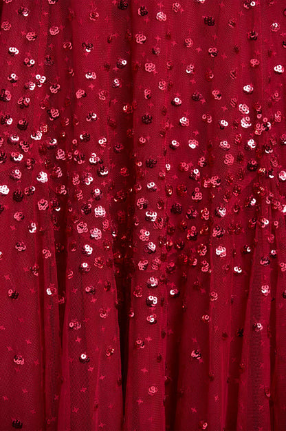 Scallop Sequin Round Neck Ankle Gown