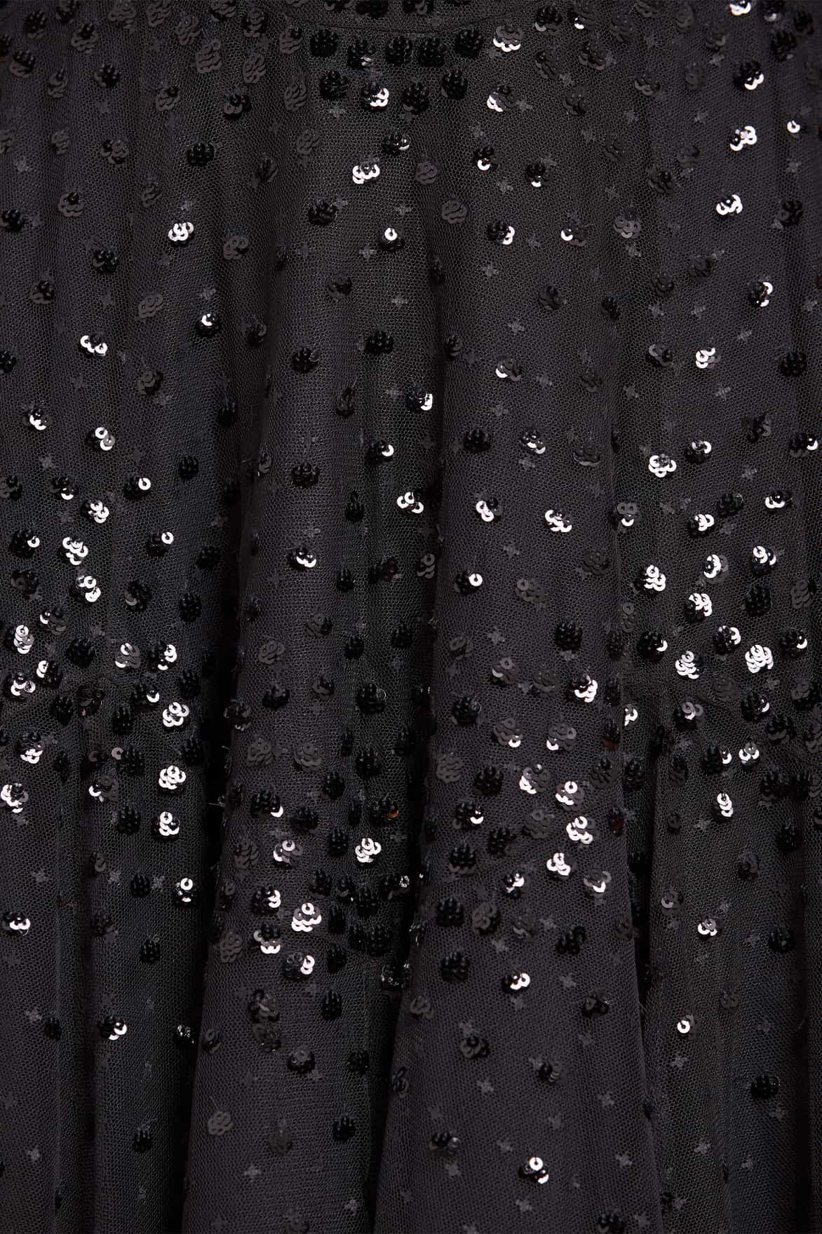 Scallop Sequin Round Neck Ankle Gown