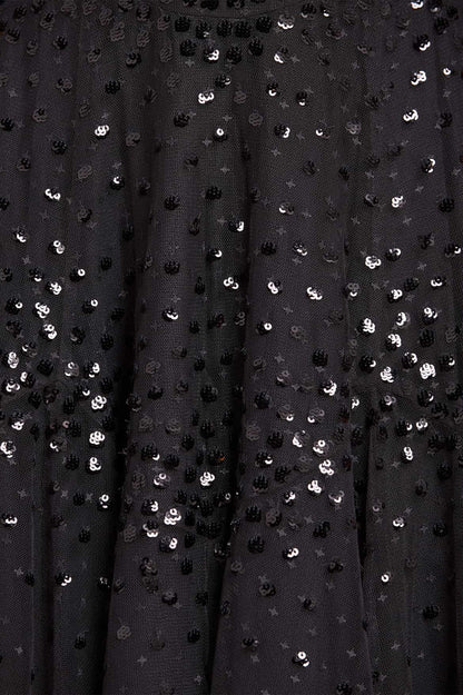 Scallop Sequin Round Neck Ankle Gown