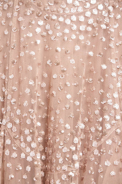 Scallop Sequin Round Neck Ankle Gown