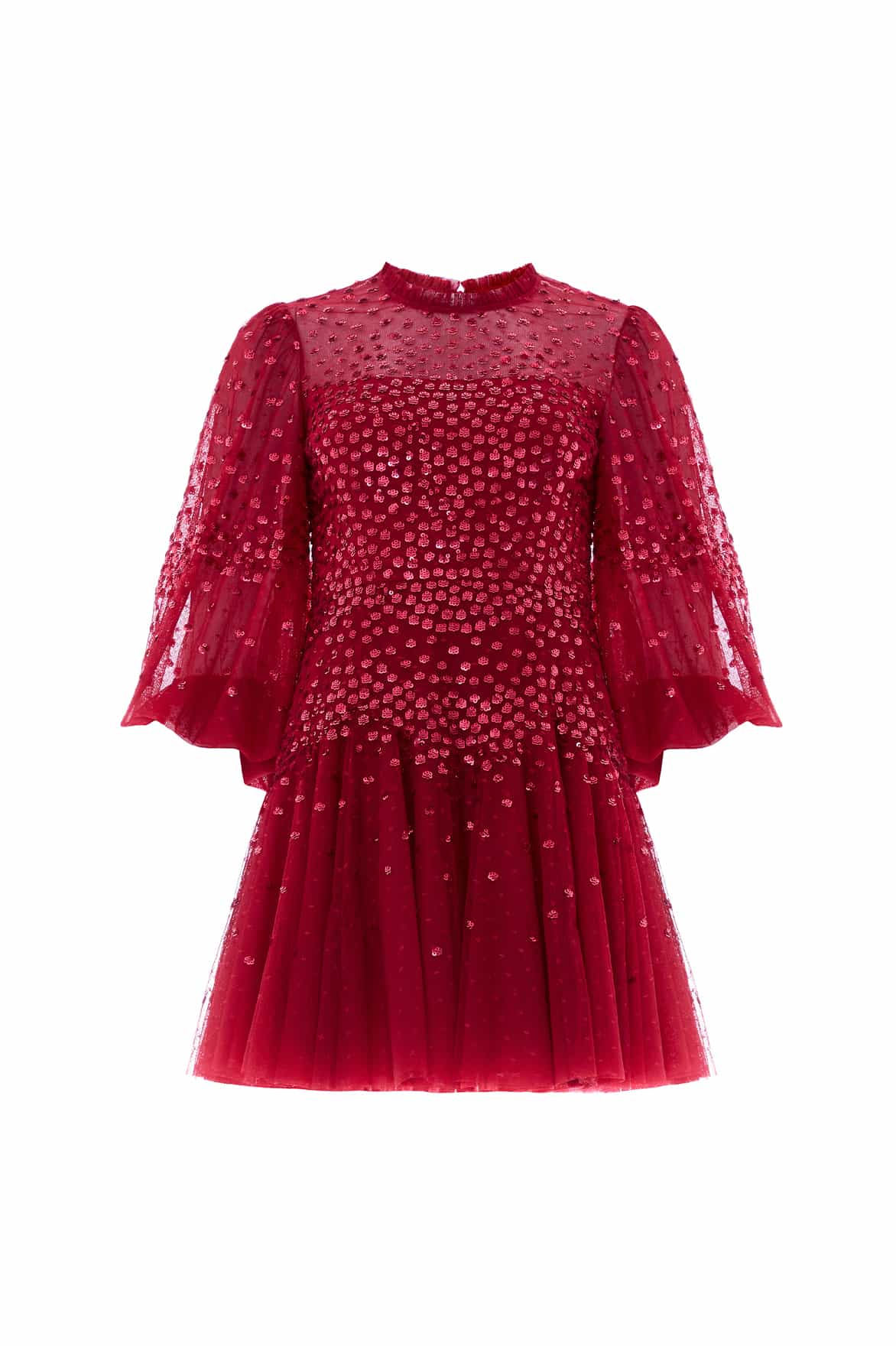 Scallop Sequin Round Neck Micro Mini Dress