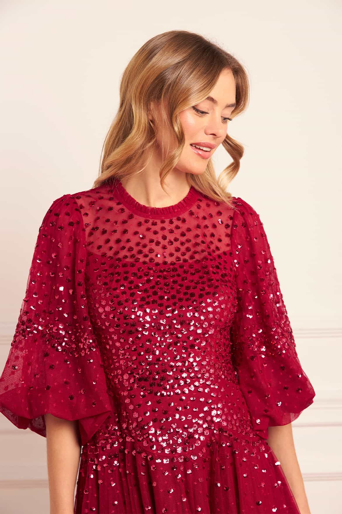 Scallop Sequin Round Neck Micro Mini Dress