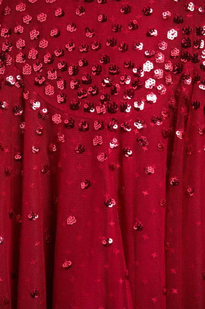 Scallop Sequin Round Neck Micro Mini Dress