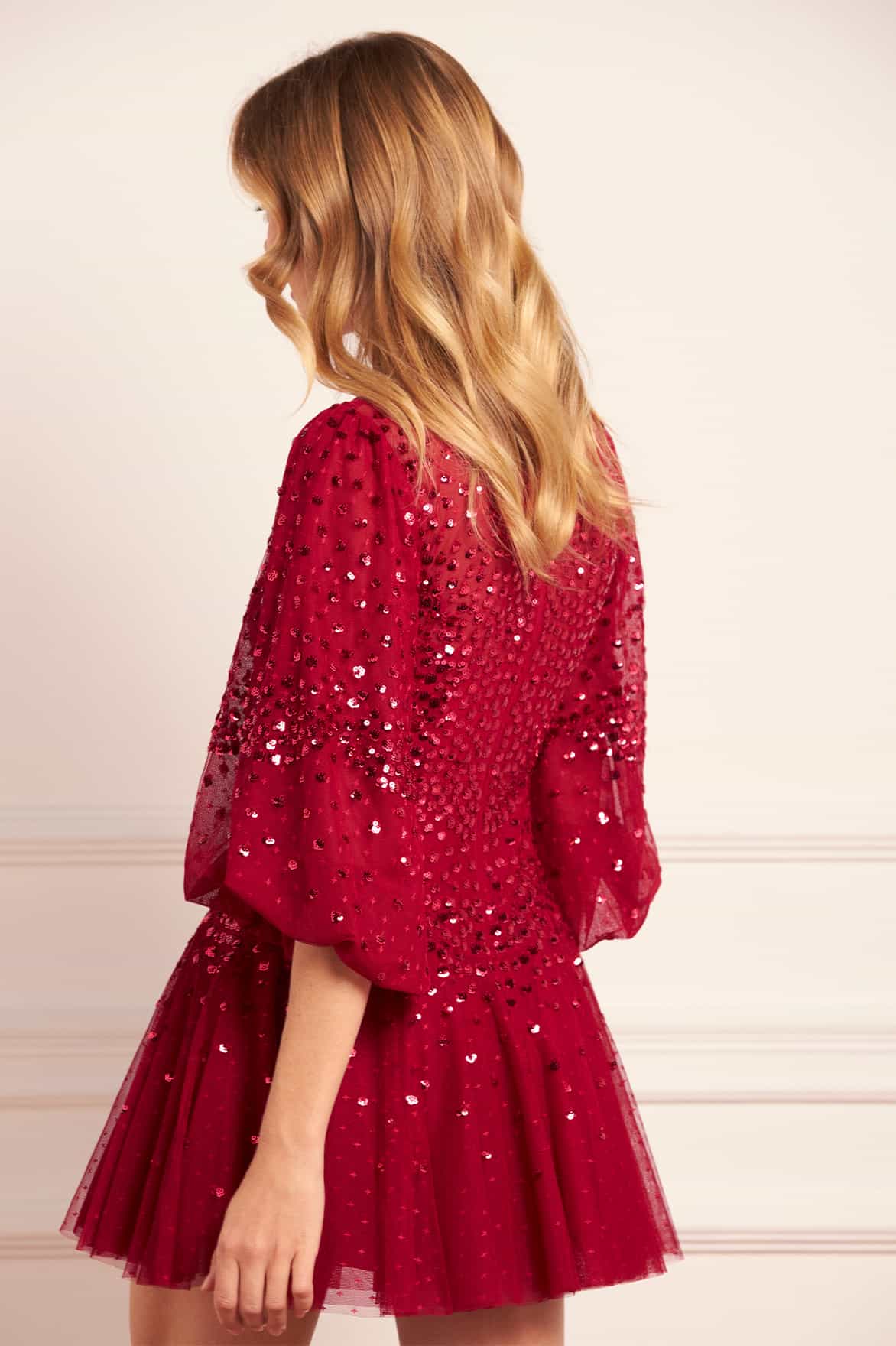 Scallop Sequin Round Neck Micro Mini Dress