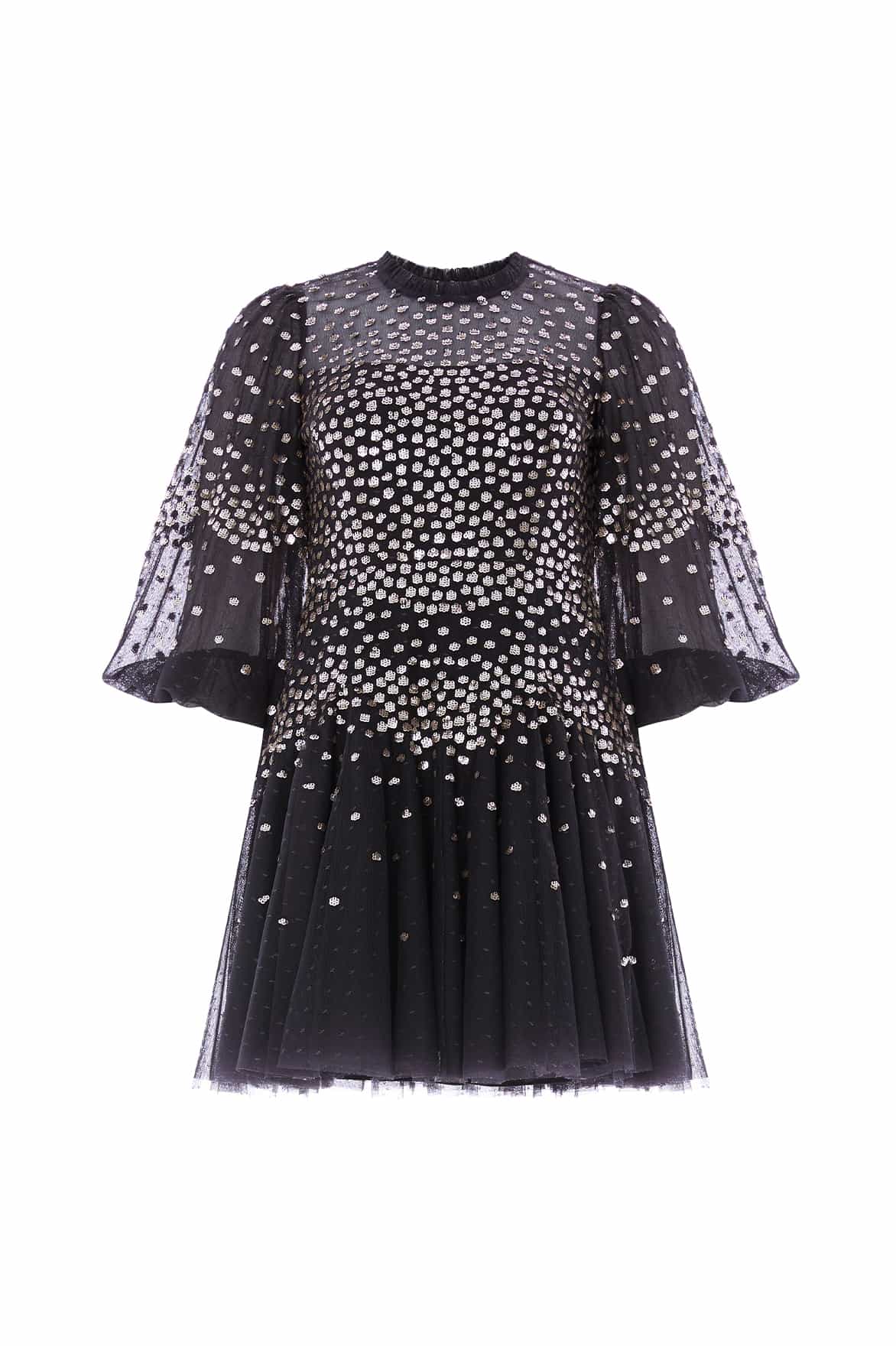 Scallop Sequin Round Neck Micro Mini Dress