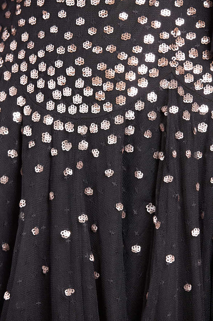 Scallop Sequin Round Neck Micro Mini Dress