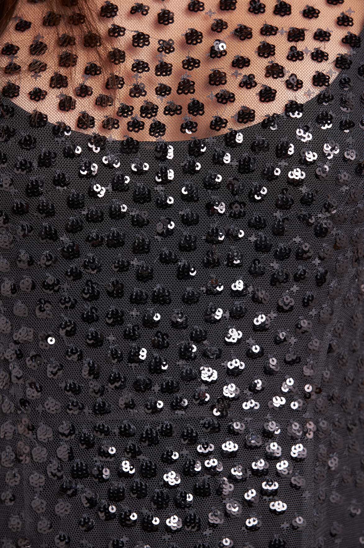 Scallop Sequin Sheer Bow Ankle Gown