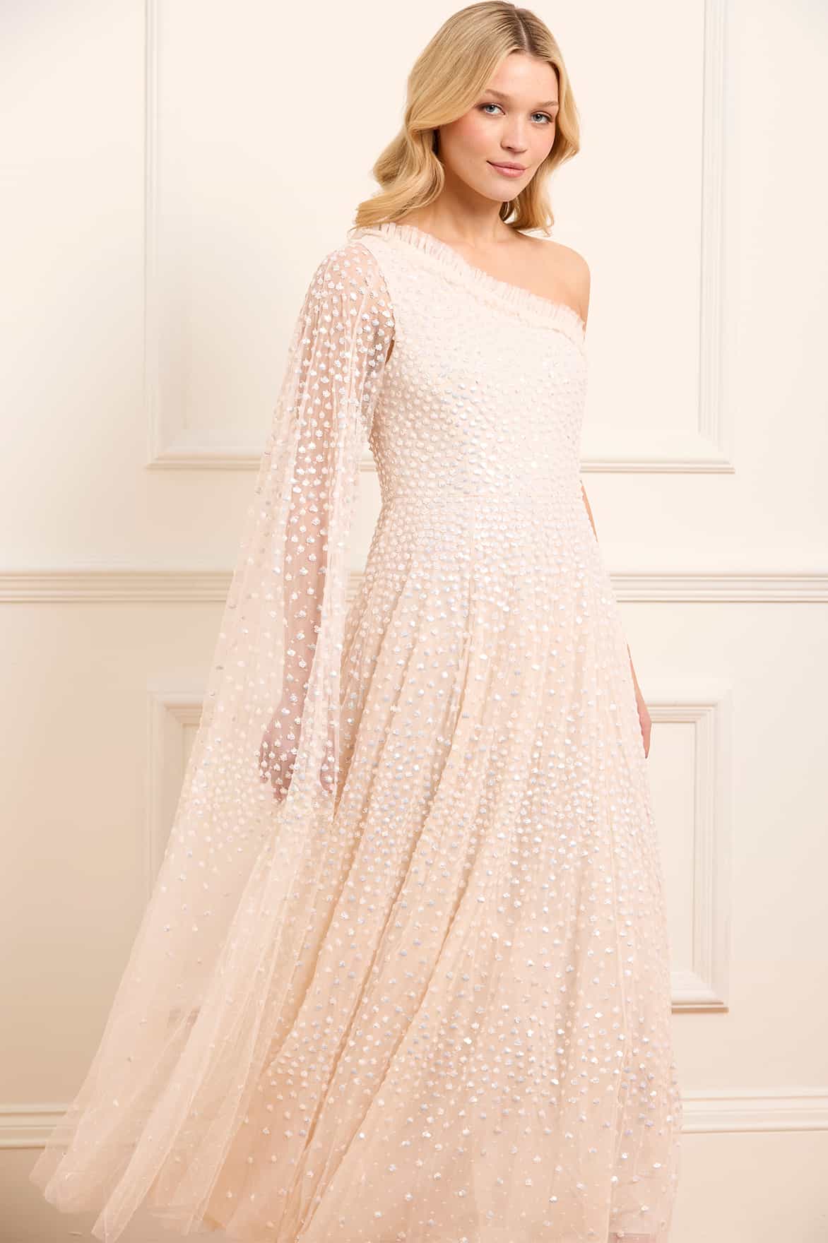 Scatter Dot One-Shoulder Ankle Gown