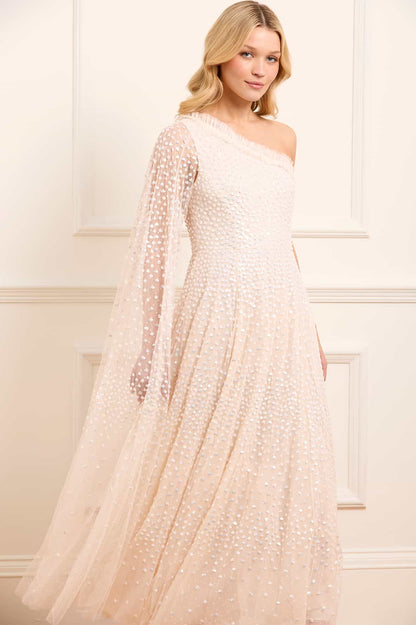 Scatter Dot One-Shoulder Ankle Gown