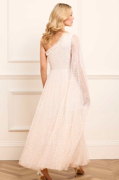 Scatter Dot One-Shoulder Ankle Gown
