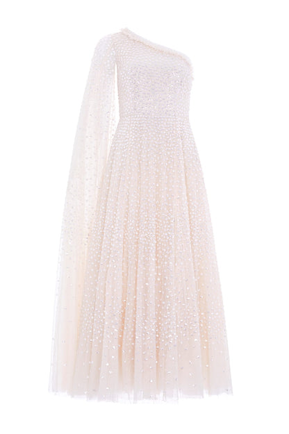 Scatter Dot One-Shoulder Ankle Gown