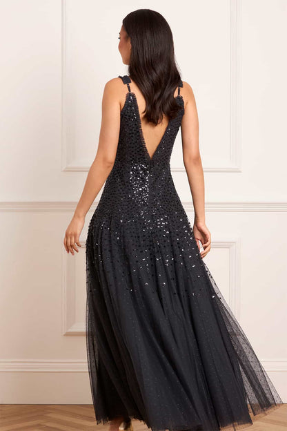 Sequin Cascade Cami Plunge Gown