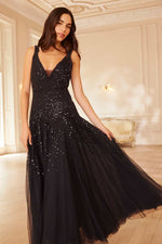 Sequin Cascade Cami Plunge Gown