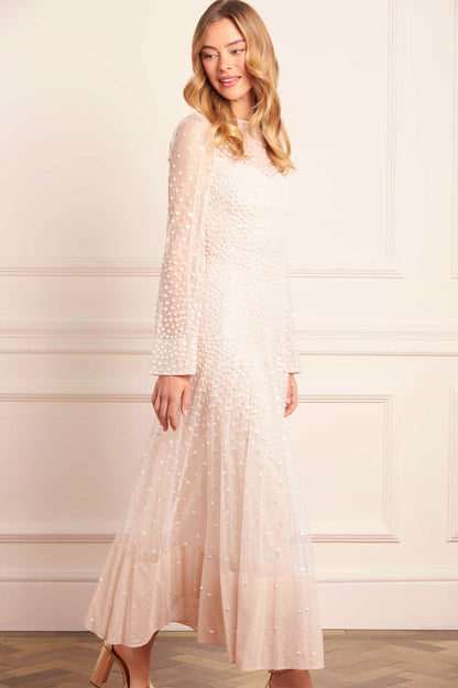 Sequin Cascade Long Sleeve Ankle Gown