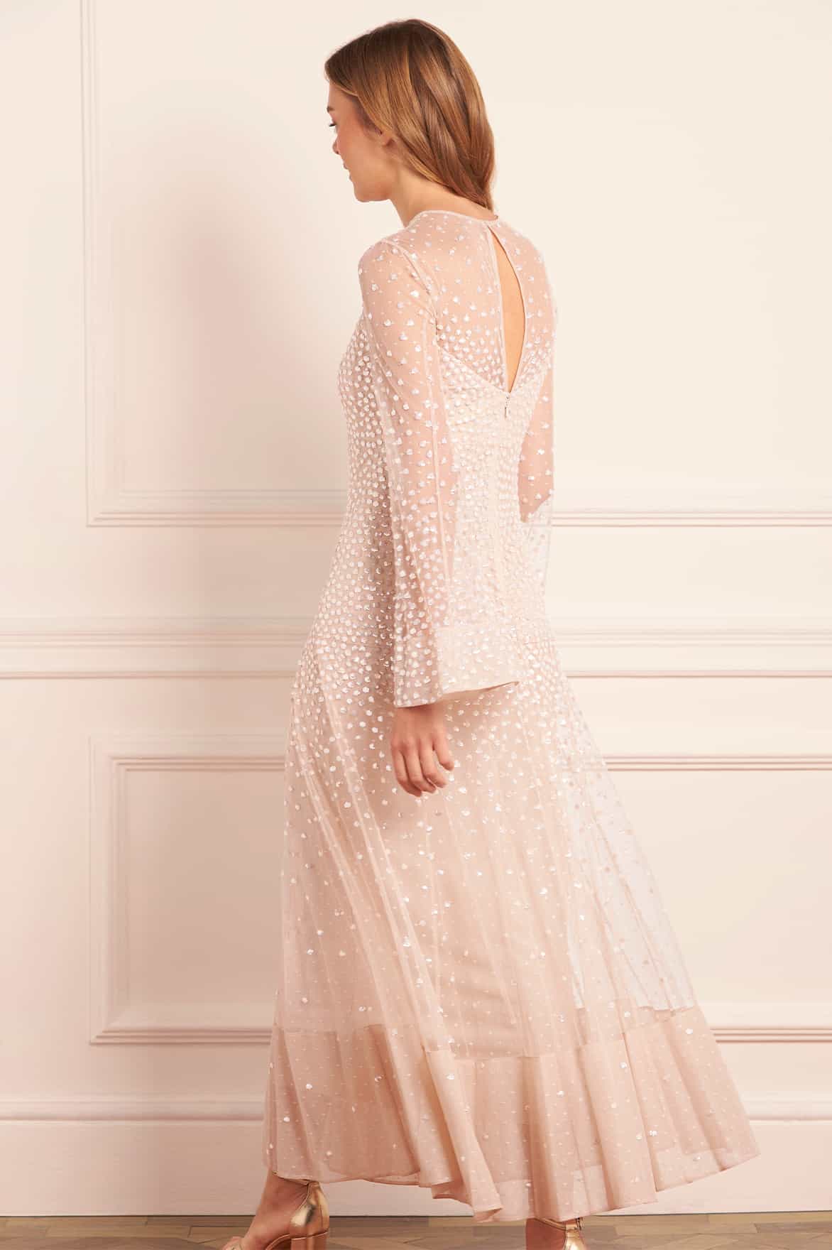 Sequin Cascade Long Sleeve Ankle Gown