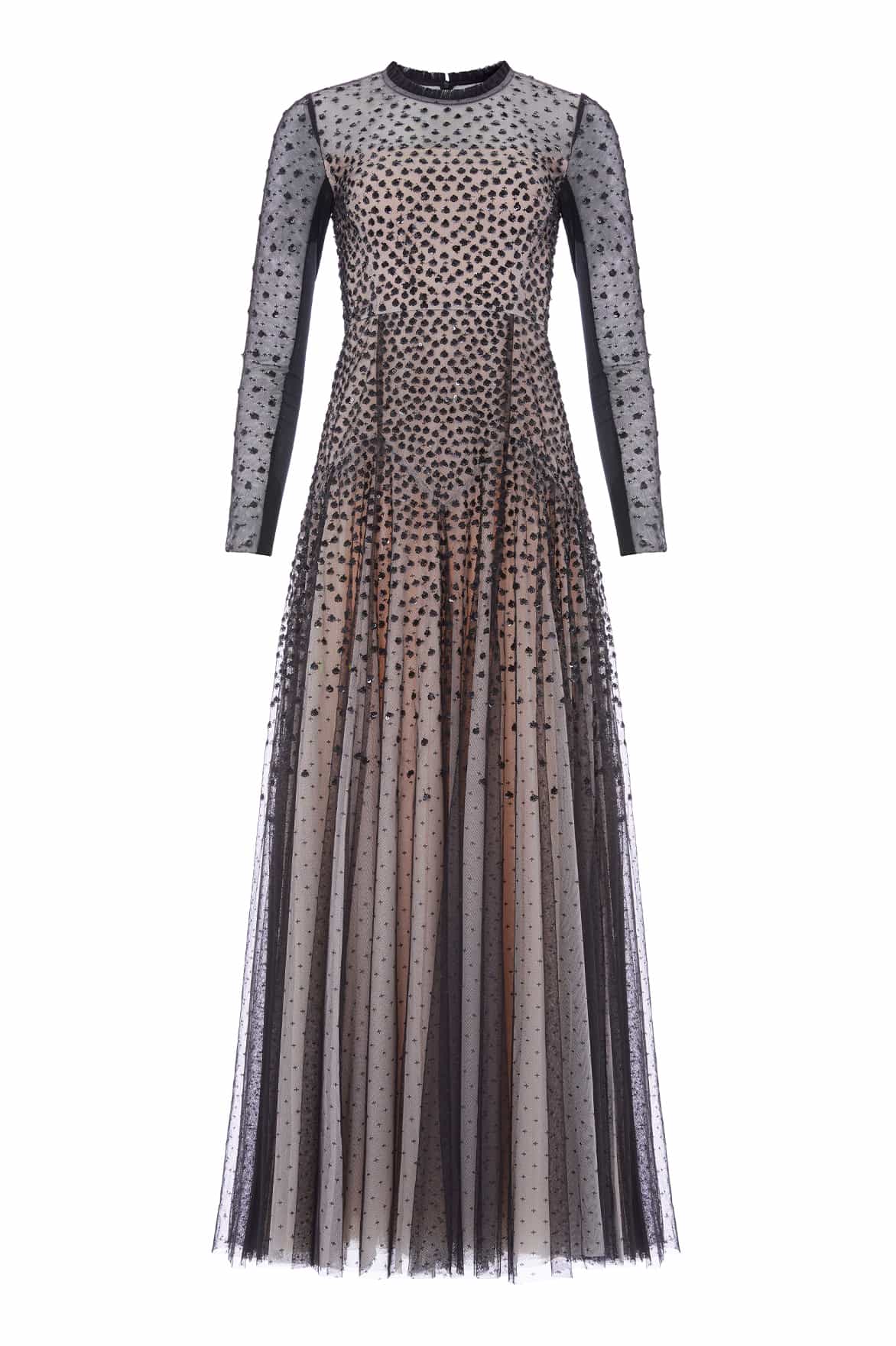 Sequin Cascade Round Neck Gown