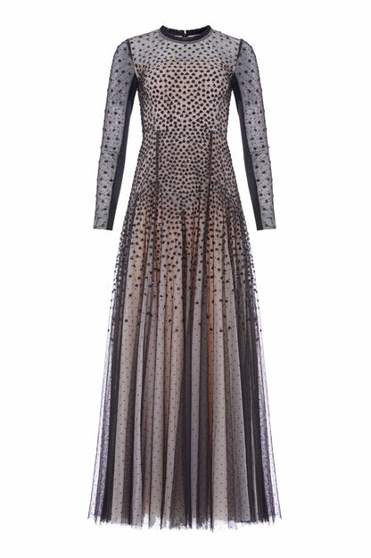 Sequin Cascade Round Neck Gown