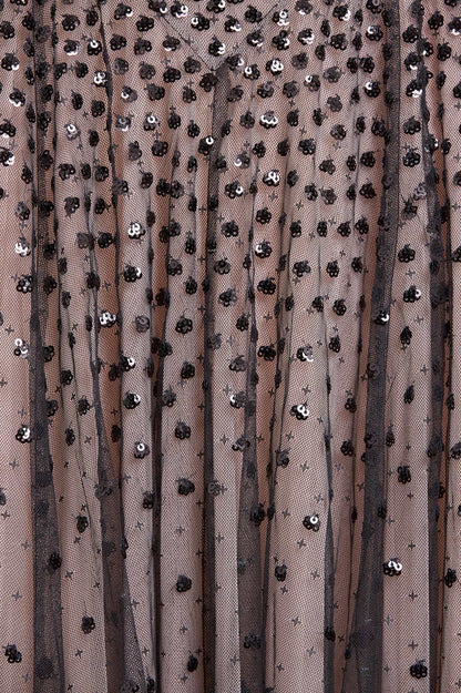 Sequin Cascade Round Neck Gown