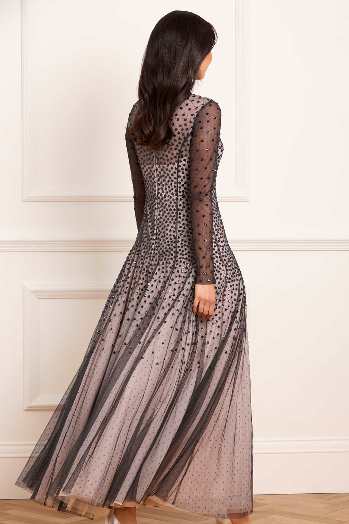 Sequin Cascade Round Neck Gown