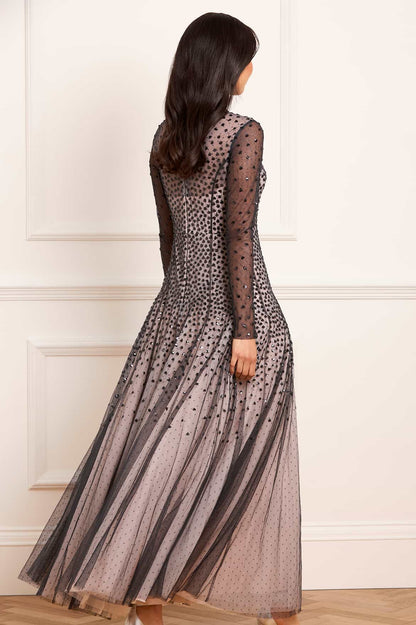 Sequin Cascade Round Neck Gown