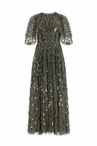 Sequin Dash Cape Ankle Gown