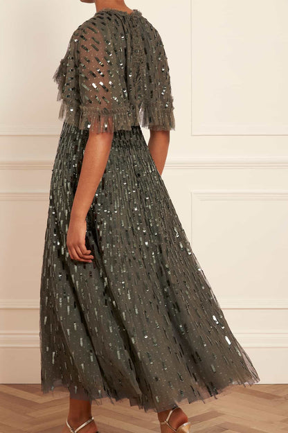 Sequin Dash Cape Ankle Gown