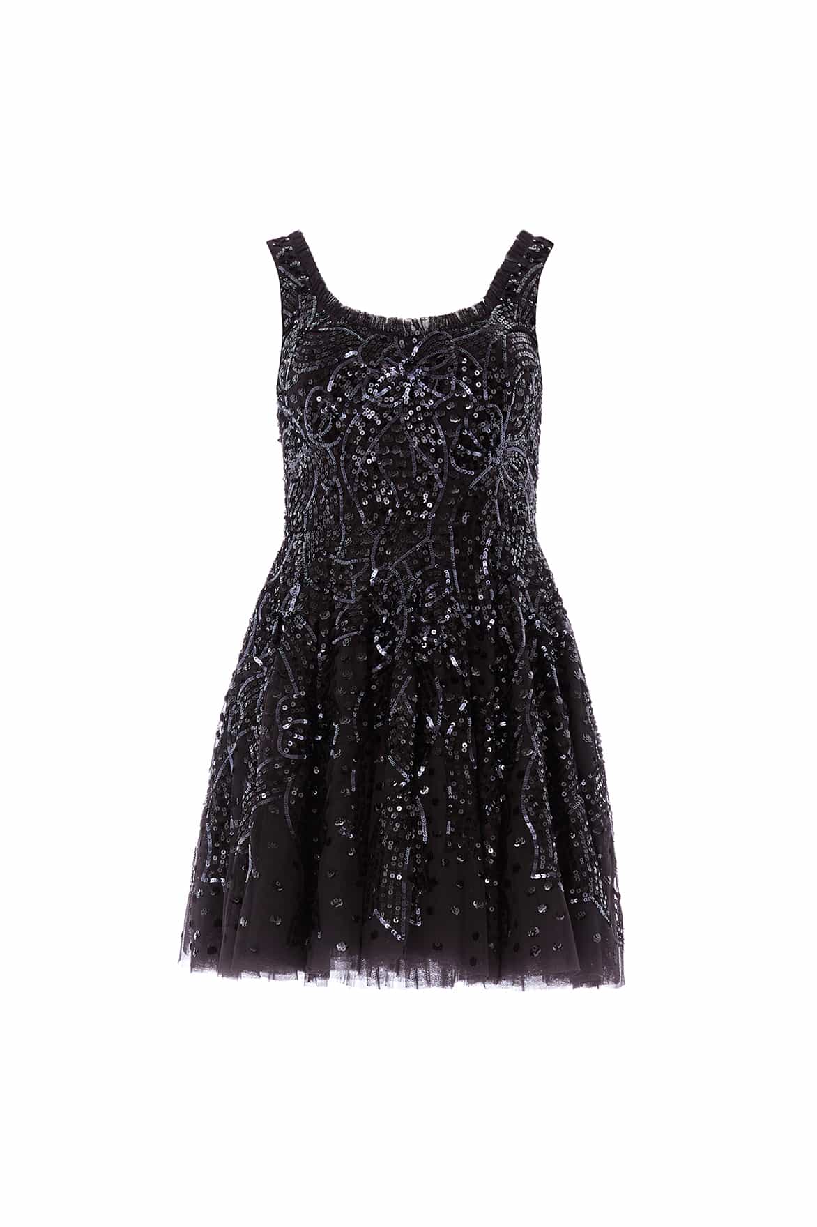 Sequin Ribbon Scoop Neck Micro Mini Dress