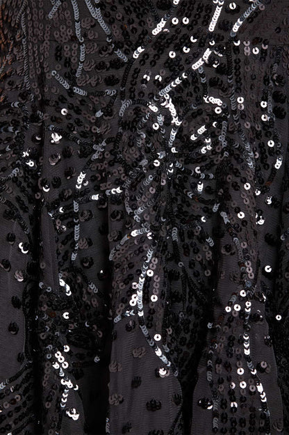 Sequin Ribbon Scoop Neck Micro Mini Dress