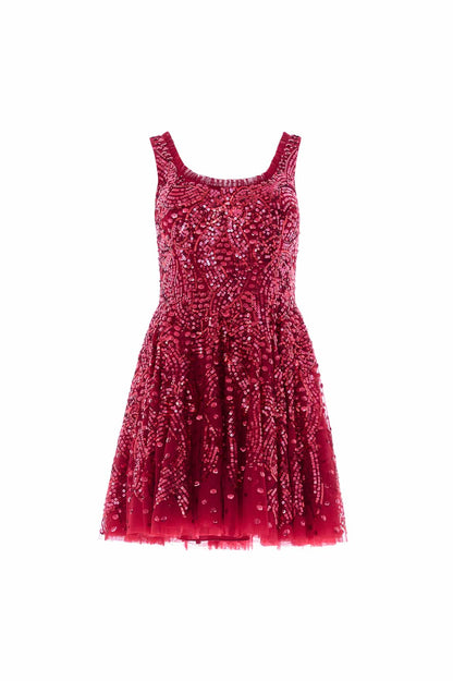 Sequin Ribbon Scoop Neck Micro Mini Dress
