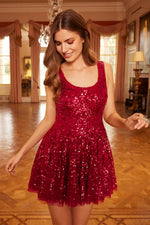 Sequin Ribbon Scoop Neck Micro Mini Dress
