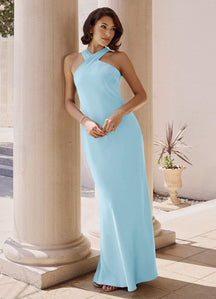 Frosted Lilac Mermaid Pleated Stretch Satin Dress