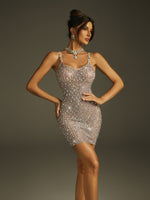 Taelyara Spaghetti Rhinestone Mini Dress