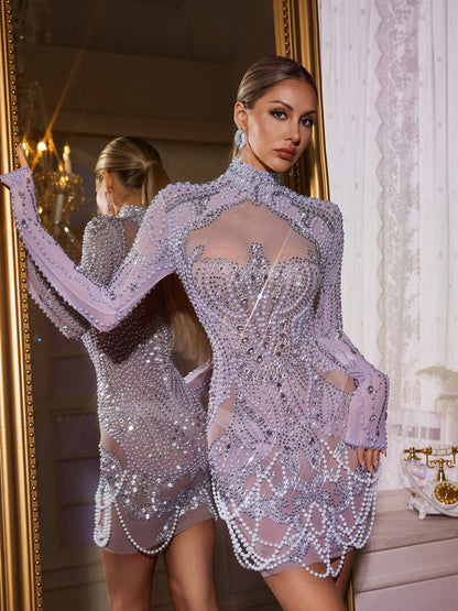 Texor Long Sleeve Embellished Mini Dress