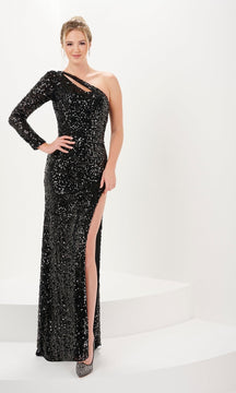 One-Sleeve Long Sequin Prom Dress: Tiffany 16053