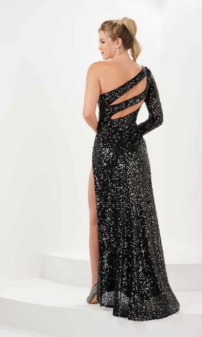One-Sleeve Long Sequin Prom Dress: Tiffany 16053