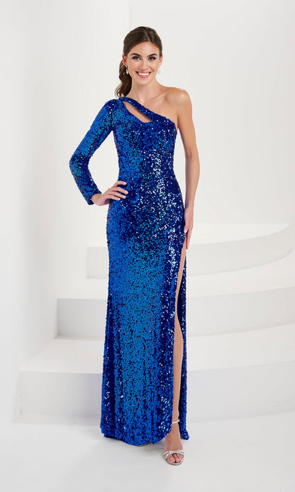 One-Sleeve Long Sequin Prom Dress: Tiffany 16053