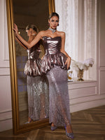 Uryviel Strapless Sequin Glitter Maxi Dress