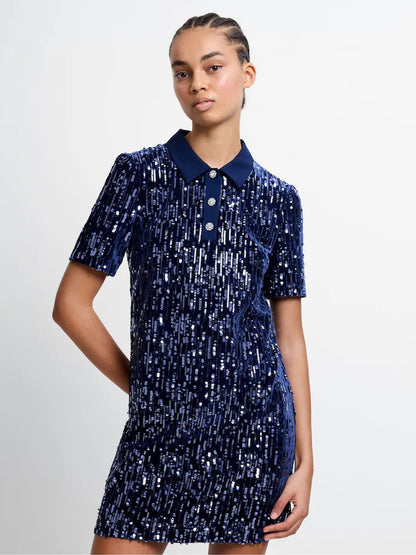 French Connection Blue Trinny Velvet Sequin Dress