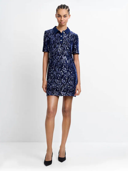 French Connection Blue Trinny Velvet Sequin Dress